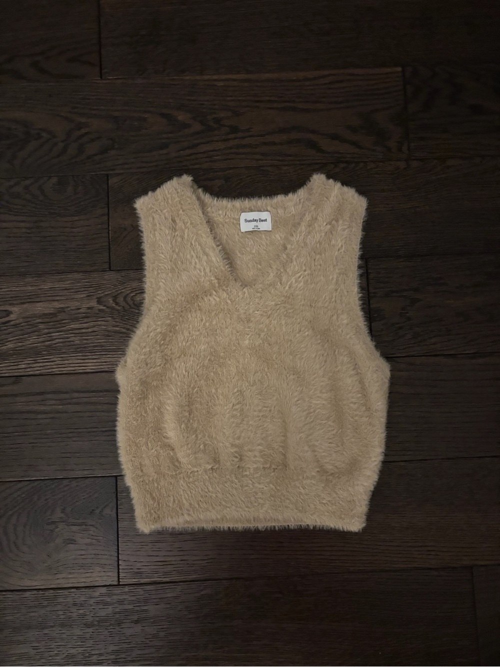 Sunday Best Fuzzy V-Neck Sweater Vest in Beige